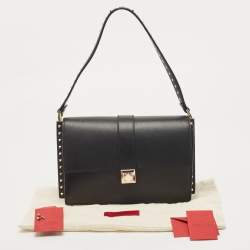 Pre Owned Valentino Black Leather Studded Flap Shoulder Bag