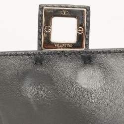 Pre Owned Valentino Black Leather Studded Flap Shoulder Bag