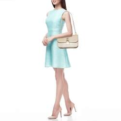 Pre Owned Valentino Beige Leather Medium Rockstud Glam Lock Flap Bag