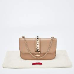 Pre Owned Valentino Beige Leather Medium Rockstud Glam Lock Flap Bag