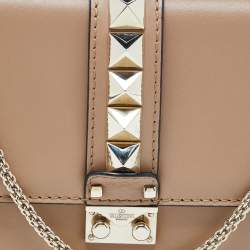 Pre Owned Valentino Beige Leather Medium Rockstud Glam Lock Flap Bag