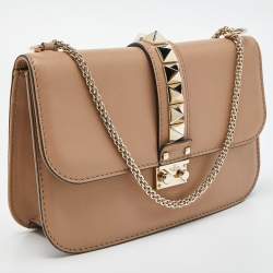 Pre Owned Valentino Beige Leather Medium Rockstud Glam Lock Flap Bag