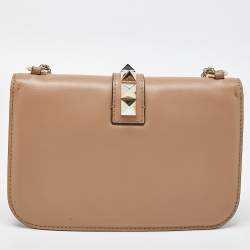 Pre Owned Valentino Beige Leather Medium Rockstud Glam Lock Flap Bag
