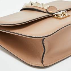 Pre Owned Valentino Beige Leather Medium Rockstud Glam Lock Flap Bag