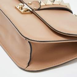 Pre Owned Valentino Beige Leather Medium Rockstud Glam Lock Flap Bag