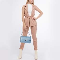 Pre Owned Valentino Garavani Blue Leather Rockstud Flat Shoulder Bag