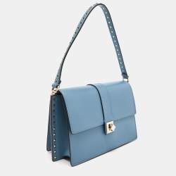 Pre Owned Valentino Garavani Blue Leather Rockstud Flat Shoulder Bag