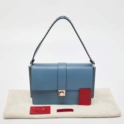 Pre Owned Valentino Garavani Blue Leather Rockstud Flat Shoulder Bag