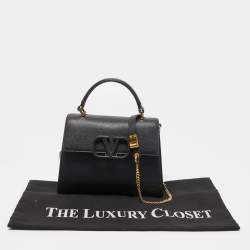Pre Owned Valentino Black Leather VSling Top Handle Bag