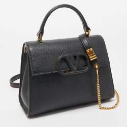 Pre Owned Valentino Black Leather VSling Top Handle Bag