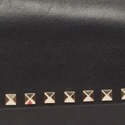 Pre Owned Valentino Black Leather Rockstud Flap Belt Bag