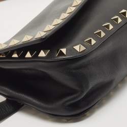 Pre Owned Valentino Black Leather Rockstud Flap Belt Bag