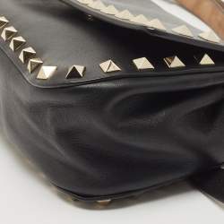 Pre Owned Valentino Black Leather Rockstud Flap Belt Bag