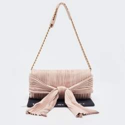 Pre Owned Valentino Pink Pleated Leather Bow Shoulder Bag