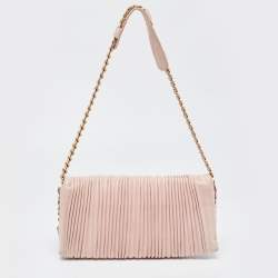Pre Owned Valentino Pink Pleated Leather Bow Shoulder Bag