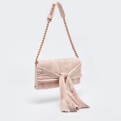 Pre Owned Valentino Pink Pleated Leather Bow Shoulder Bag