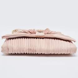 Pre Owned Valentino Pink Pleated Leather Bow Shoulder Bag