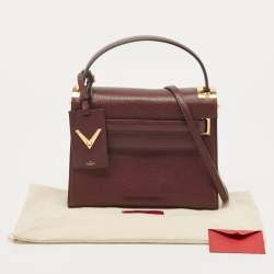Pre Owned Valentino Burgundy Leather Flap Top Handle Bag