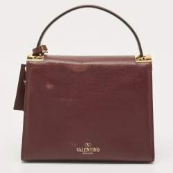 Pre Owned Valentino Burgundy Leather Flap Top Handle Bag
