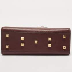 Pre Owned Valentino Burgundy Leather Flap Top Handle Bag