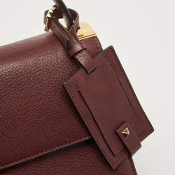 Pre Owned Valentino Burgundy Leather Flap Top Handle Bag