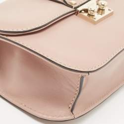 Valentino Beige Leather Small Rockstud Glam Lock Flap Bag