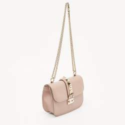 Valentino Beige Leather Small Rockstud Glam Lock Flap Bag