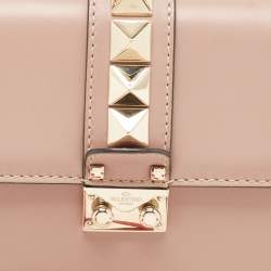 Valentino Beige Leather Small Rockstud Glam Lock Flap Bag