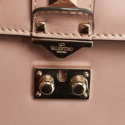 Valentino Beige Leather Small Rockstud Glam Lock Flap Bag