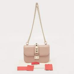Valentino Beige Leather Small Rockstud Glam Lock Flap Bag