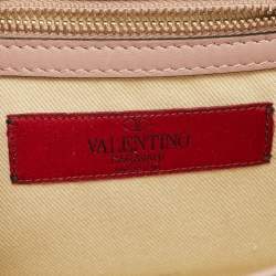 Valentino Beige Leather Small Rockstud Glam Lock Flap Bag