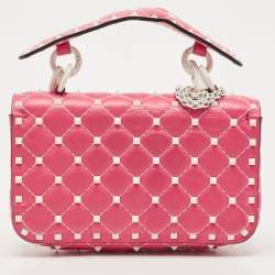 Valentino Pink Quilted Leather Small Rockstud Spike Chain Bag