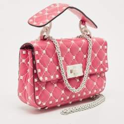 Valentino Pink Quilted Leather Small Rockstud Spike Chain Bag