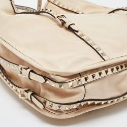 Pre Owned Valentino Beige Leather Rockstud Shopper Tote