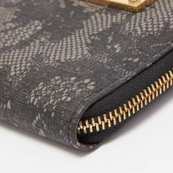 Pre Owned Valentino Black/Grey Lace Print Coated Canvas Zip Compact Wallet