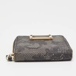 Pre Owned Valentino Black/Grey Lace Print Coated Canvas Zip Compact Wallet