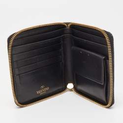 Pre Owned Valentino Black/Grey Lace Print Coated Canvas Zip Compact Wallet