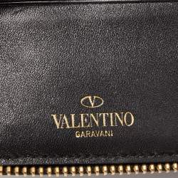 Pre Owned Valentino Black/Grey Lace Print Coated Canvas Zip Compact Wallet