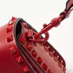 Pre Owned Valentino Red Leather Rockstud Flap Shoulder Bag