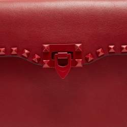 Pre Owned Valentino Red Leather Rockstud Flap Shoulder Bag