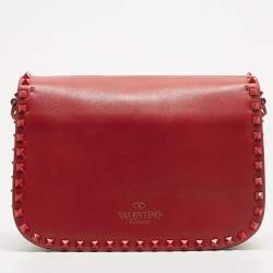 Pre Owned Valentino Red Leather Rockstud Flap Shoulder Bag