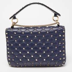Pre Owned Valentino Blue Quilted Leather Medium Rockstud Spike VLTN Shoulder Bag