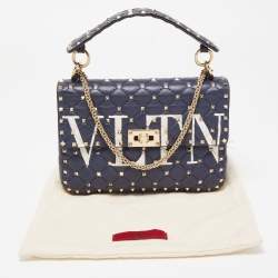 Pre Owned Valentino Blue Quilted Leather Medium Rockstud Spike VLTN Shoulder Bag