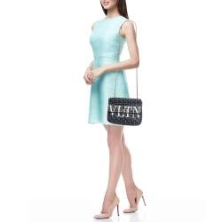 Pre Owned Valentino Blue Quilted Leather Medium Rockstud Spike VLTN Shoulder Bag