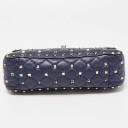 Pre Owned Valentino Blue Quilted Leather Medium Rockstud Spike VLTN Shoulder Bag