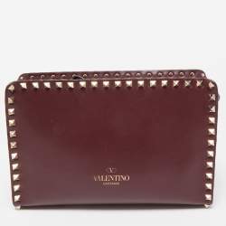Valentino Burgundy Leather Rockstud Rectangular Shoulder Bag