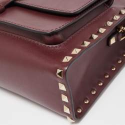 Valentino Burgundy Leather Rockstud Rectangular Shoulder Bag