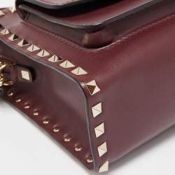 Valentino Burgundy Leather Rockstud Rectangular Shoulder Bag