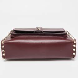 Valentino Burgundy Leather Rockstud Rectangular Shoulder Bag