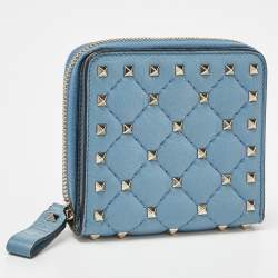 Pre Owned Valentino Red Leather Rockstud Spike Compact Wallet